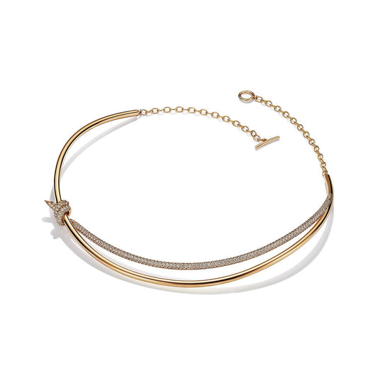 [Lioran]KNOT DOUBLE ROW NECKLACE IN YELLOW GOLD WITH DIAMONDS