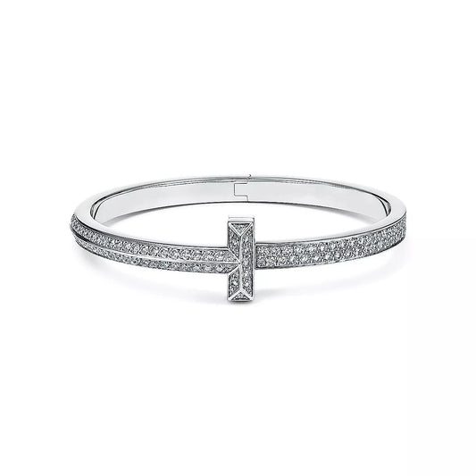 [Lioran]WIDE DIAMONDS HINGED BANGLE SILVER
