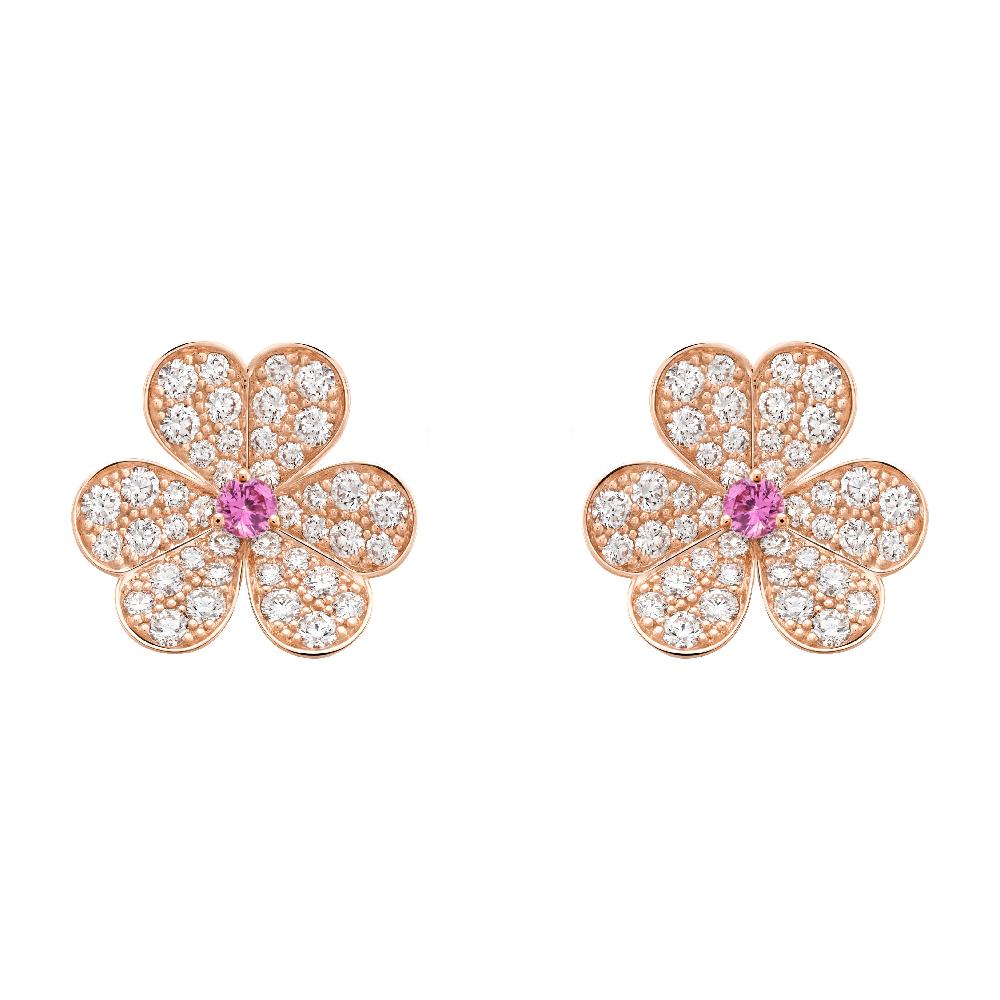 [⭐Lioran]FRIVOLE PINK GOLD FLOWER DIAMOND EARRINGS