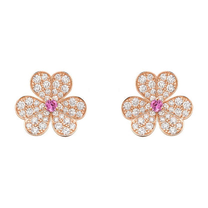 [⭐Lioran]FRIVOLE PINK GOLD FLOWER DIAMOND EARRINGS