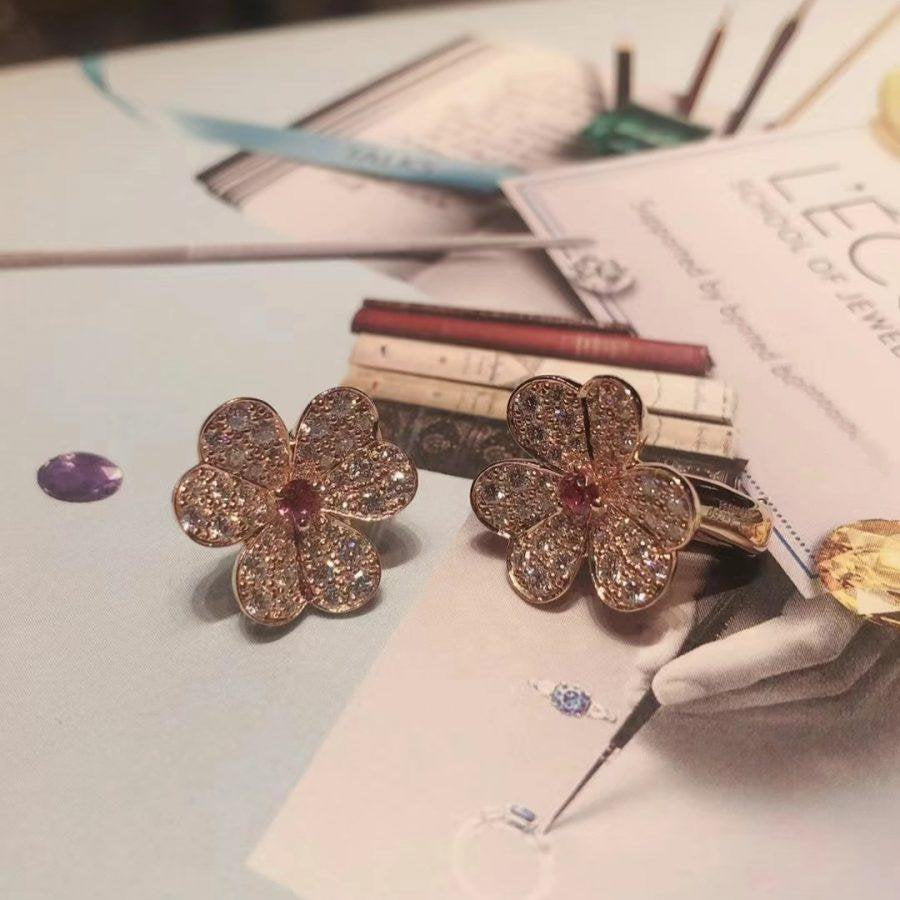 [⭐Lioran]FRIVOLE PINK GOLD FLOWER DIAMOND EARRINGS