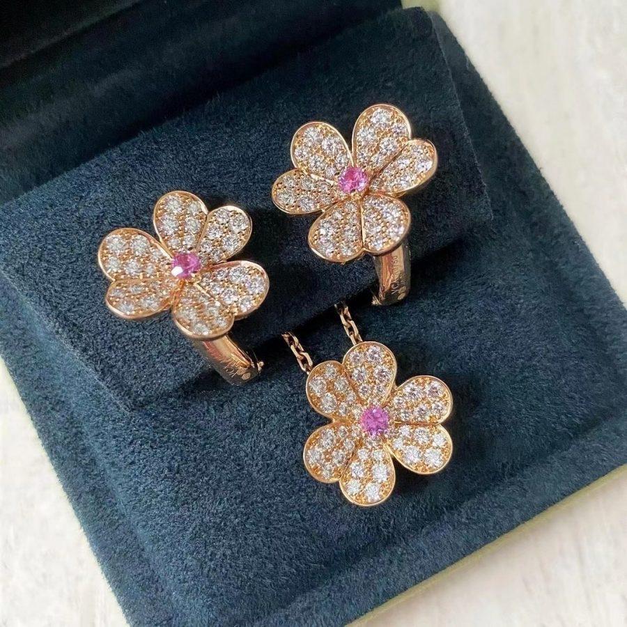 [⭐Lioran]FRIVOLE PINK GOLD FLOWER DIAMOND EARRINGS