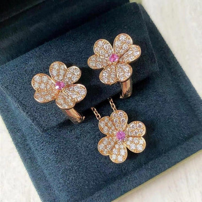[⭐Lioran]FRIVOLE PINK GOLD FLOWER DIAMOND EARRINGS