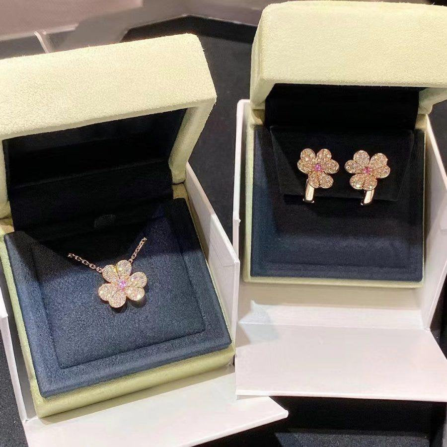 [⭐Lioran]FRIVOLE PINK GOLD FLOWER DIAMOND EARRINGS