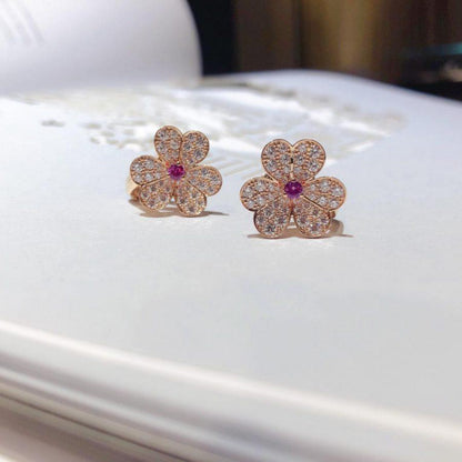[⭐Lioran]FRIVOLE PINK GOLD FLOWER DIAMOND EARRINGS