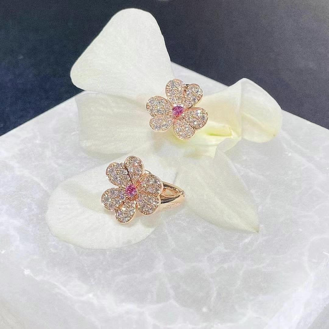 [⭐Lioran]FRIVOLE PINK GOLD FLOWER DIAMOND EARRINGS