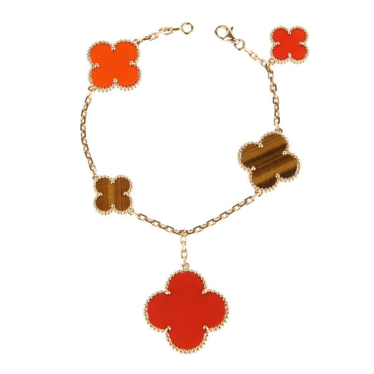 [⭐Lioran]CLOVER BRACELET 5 MOTIFS CARNELIAN TIGER EYE