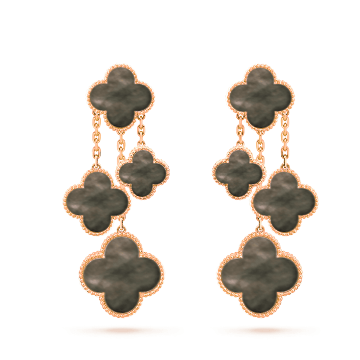 [⭐Lioran]CLOVER EARRINGS DARK MOP 4 MOTIFS ROSE GOLD