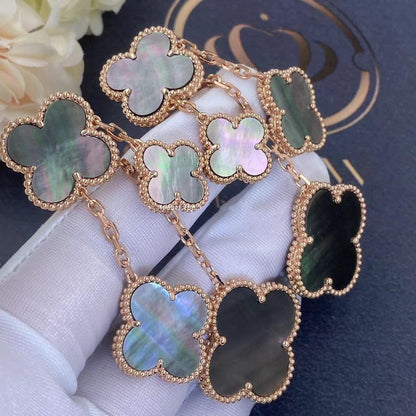 [⭐Lioran]CLOVER EARRINGS DARK MOP 4 MOTIFS ROSE GOLD