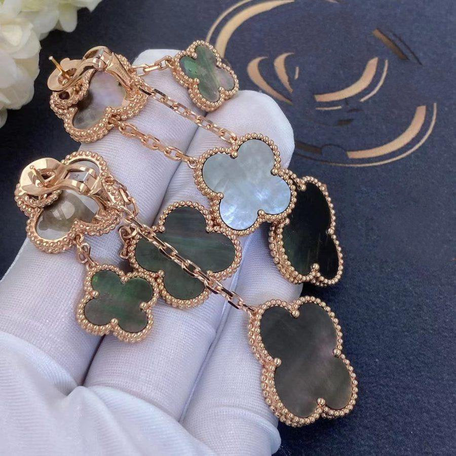 [⭐Lioran]CLOVER EARRINGS DARK MOP 4 MOTIFS ROSE GOLD