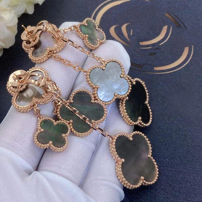 [⭐Lioran]CLOVER EARRINGS DARK MOP 4 MOTIFS ROSE GOLD