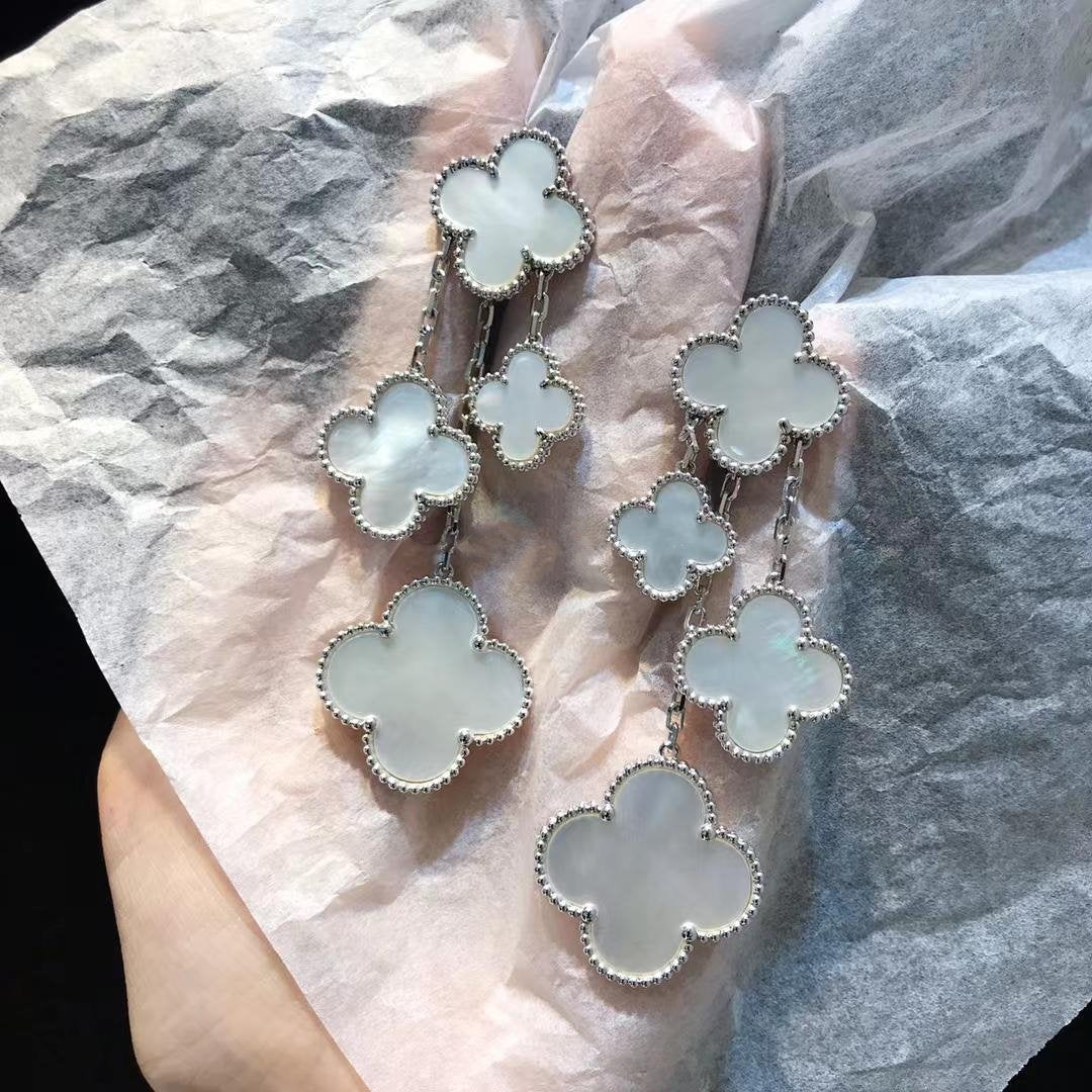 [⭐Lioran]CLOVER EARRINGS WHITE MOP 4 MOTIFS SILVER