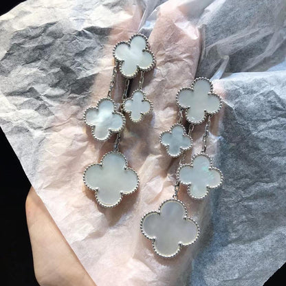[⭐Lioran]CLOVER EARRINGS WHITE MOP 4 MOTIFS SILVER
