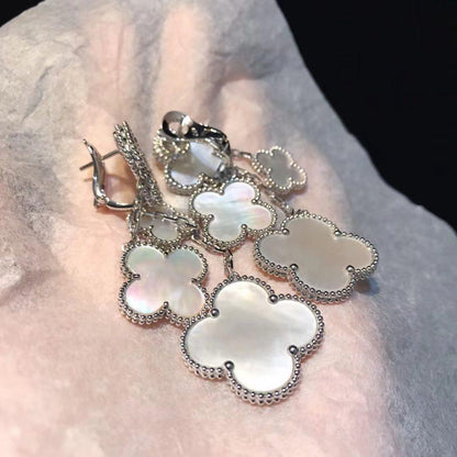 [⭐Lioran]CLOVER EARRINGS WHITE MOP 4 MOTIFS SILVER