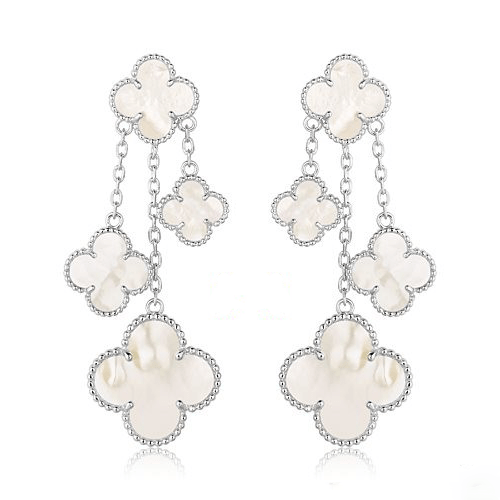 [⭐Lioran]CLOVER EARRINGS WHITE MOP 4 MOTIFS SILVER