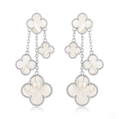 [⭐Lioran]CLOVER EARRINGS WHITE MOP 4 MOTIFS SILVER