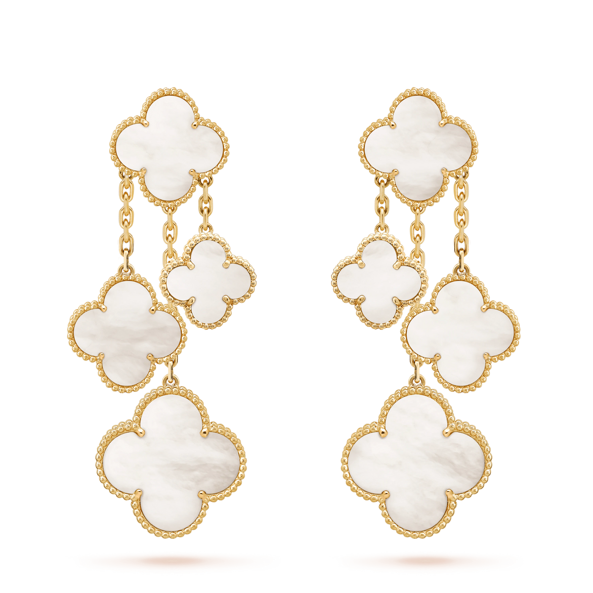 [⭐Lioran]CLOVER EARRINGS WHITE MOP 4 MOTIFS GOLD