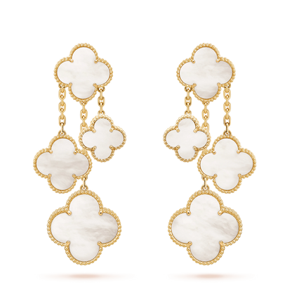 [⭐Lioran]CLOVER EARRINGS WHITE MOP 4 MOTIFS GOLD