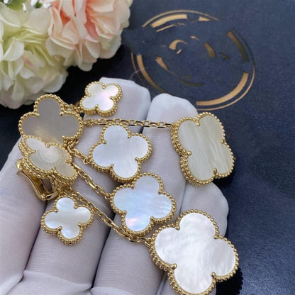 [⭐Lioran]CLOVER EARRINGS WHITE MOP 4 MOTIFS GOLD
