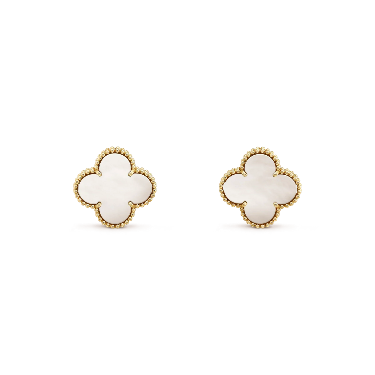 [⭐Lioran]CLOVER MEDIUM 1 MOTIFS  WHITE MOP STUD EARRINGS