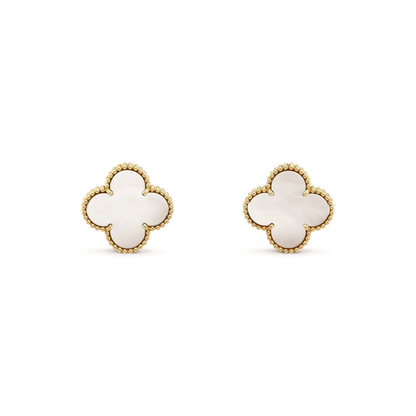 [⭐Lioran]CLOVER MEDIUM 1 MOTIFS  WHITE MOP STUD EARRINGS