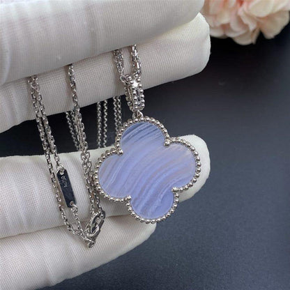 [⭐Lioran]CLOVER SILVER CHALCEDONY BIG CLOVER NECKLACE