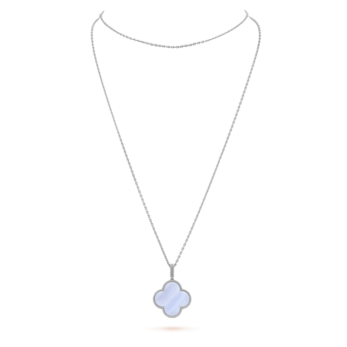 [⭐Lioran]CLOVER SILVER CHALCEDONY BIG CLOVER NECKLACE