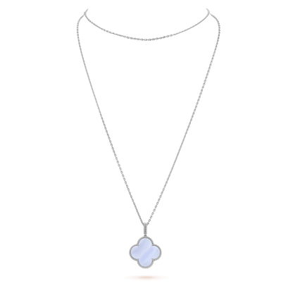 [⭐Lioran]CLOVER SILVER CHALCEDONY BIG CLOVER NECKLACE