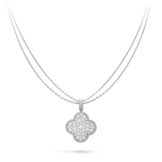 [⭐Lioran]CLOVER 25MM SILVER FULL DIAMOND BIG CLOVER NECKLACE