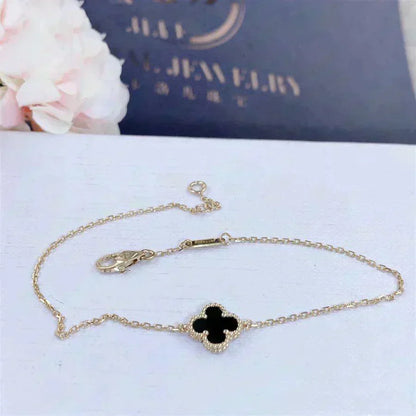 [⭐Lioran]CLOVER ONYX SINGLE FLOWER BRACELET