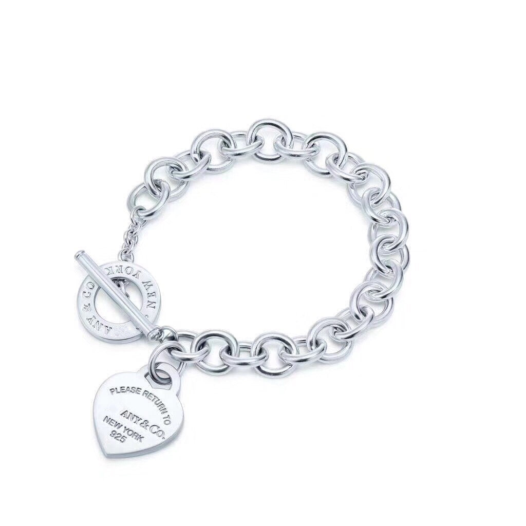 [Lioran]LOVE HEART PIN BUCKLE RETURN TO TIF SILVER BRACELET
