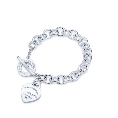 [Lioran]LOVE HEART PIN BUCKLE RETURN TO TIF SILVER BRACELET