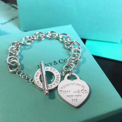 [Lioran]LOVE HEART PIN BUCKLE RETURN TO TIF SILVER BRACELET