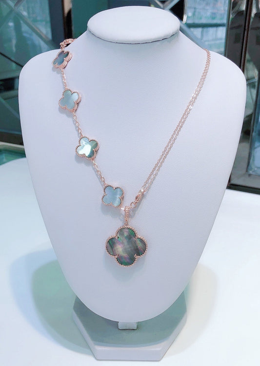 [⭐Lioran]COMBINED BRACELET 5 MOTIFS AND NECKLACE DARK MOP ROSE GOLD
