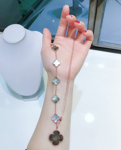 [⭐Lioran]COMBINED BRACELET 5 MOTIFS AND NECKLACE DARK MOP ROSE GOLD