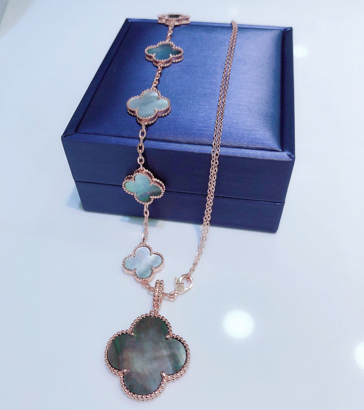 [⭐Lioran]COMBINED BRACELET 5 MOTIFS AND NECKLACE DARK MOP ROSE GOLD