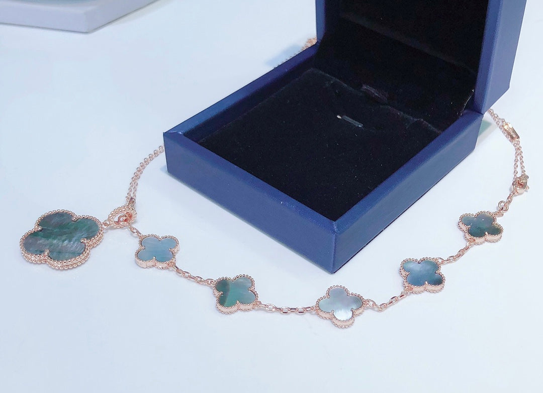 [⭐Lioran]COMBINED BRACELET 5 MOTIFS AND NECKLACE DARK MOP ROSE GOLD