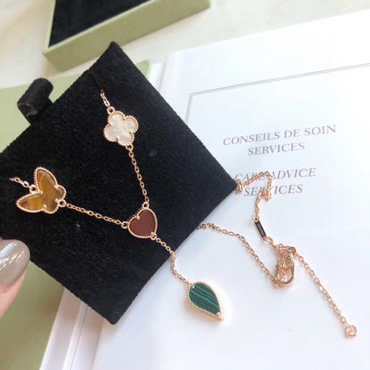 [⭐Lioran]LUCKY SPRING 4 MOTIFS ROSE GOLD NECKLACE