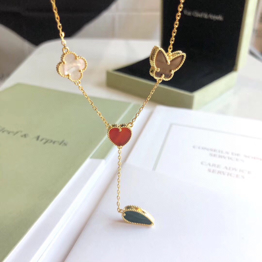 [⭐Lioran]LUCKY SPRING 4 MOTIFS ROSE GOLD NECKLACE