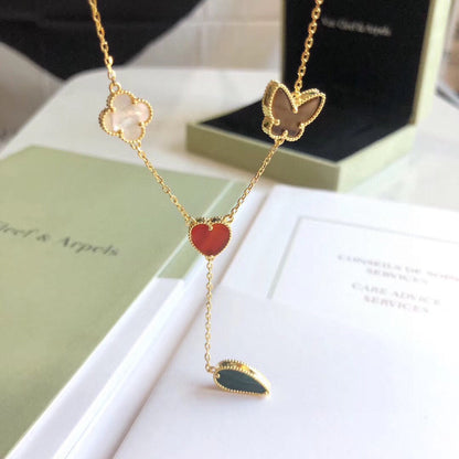 [⭐Lioran]LUCKY SPRING 4 MOTIFS ROSE GOLD NECKLACE