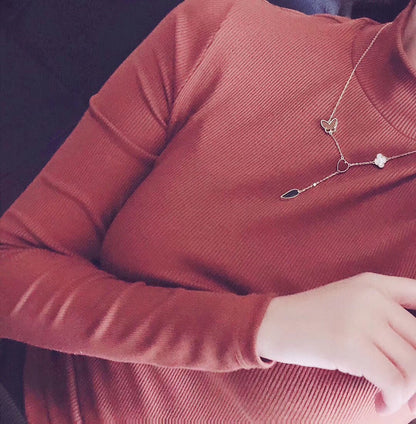 [⭐Lioran]LUCKY SPRING 4 MOTIFS ROSE GOLD NECKLACE