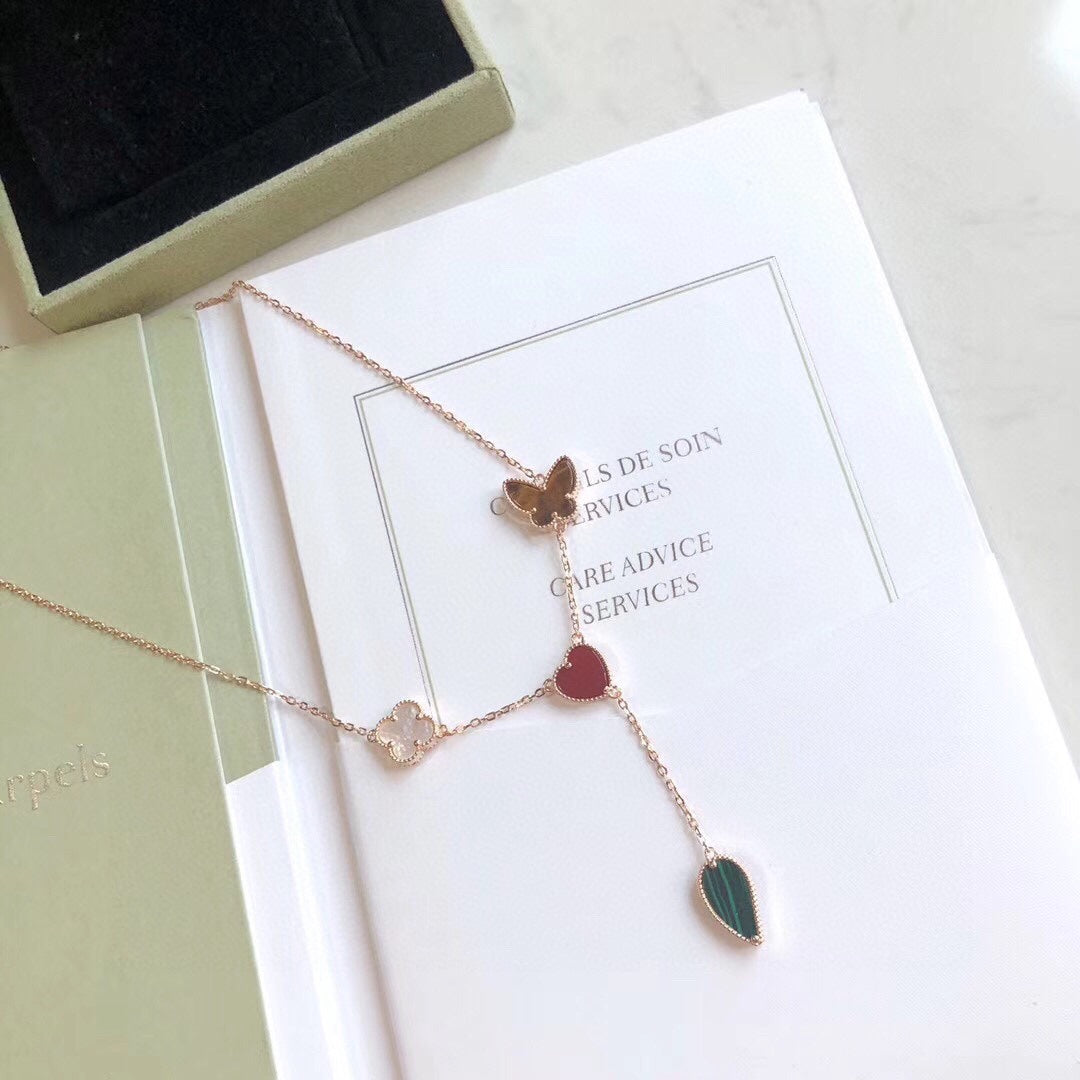 [⭐Lioran]LUCKY SPRING 4 MOTIFS ROSE GOLD NECKLACE