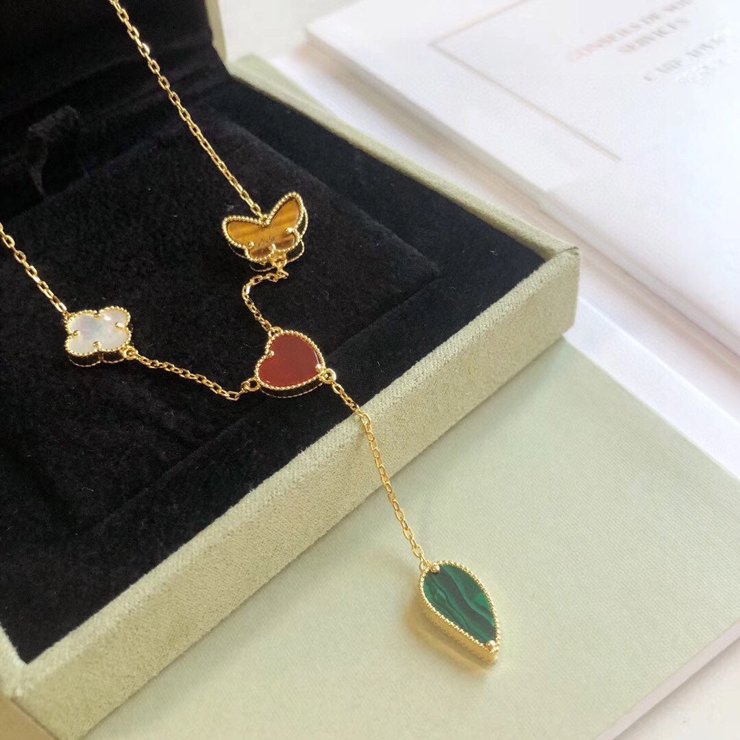[⭐Lioran]LUCKY SPRING 4 MOTIFS ROSE GOLD NECKLACE