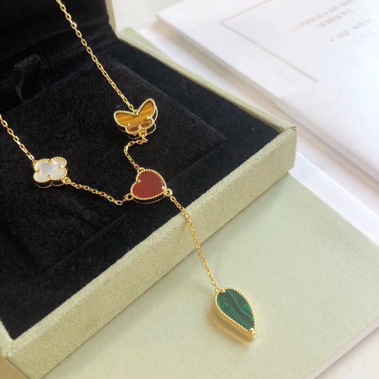 [⭐Lioran]LUCKY SPRING 4 MOTIFS ROSE GOLD NECKLACE