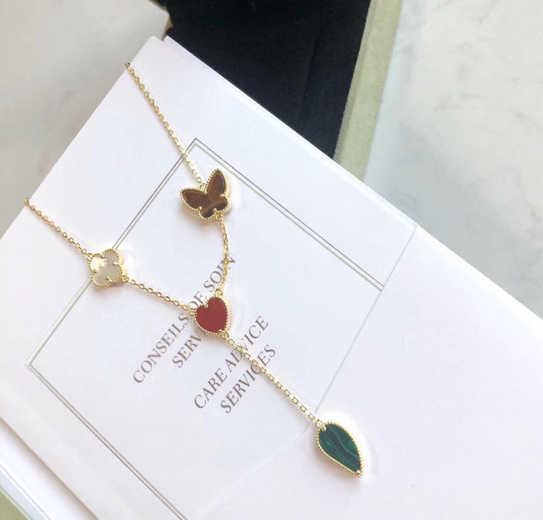 [⭐Lioran]LUCKY SPRING 4 MOTIFS ROSE GOLD NECKLACE