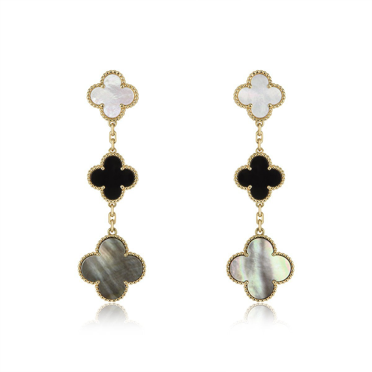 [⭐Lioran]CLOVER EARRINGS GOLD ONYX MOP 3 MOTIF