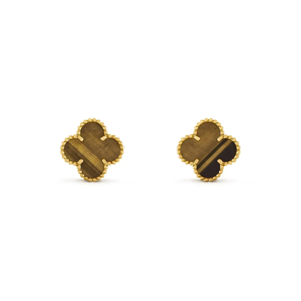 [⭐Lioran]CLOVER MEDIUM 1 MOTIFS TIGER EYE EARRINGS