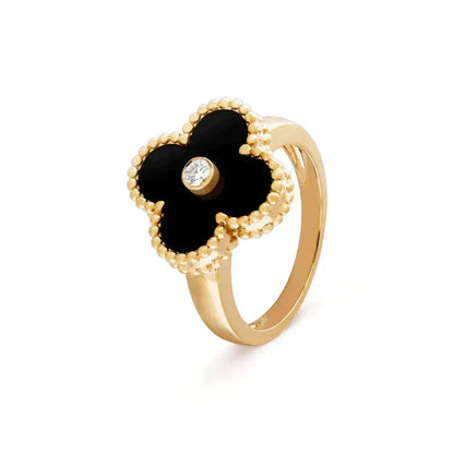 [⭐Lioran]CLOVER ONYX RING GOLD DIAMOND