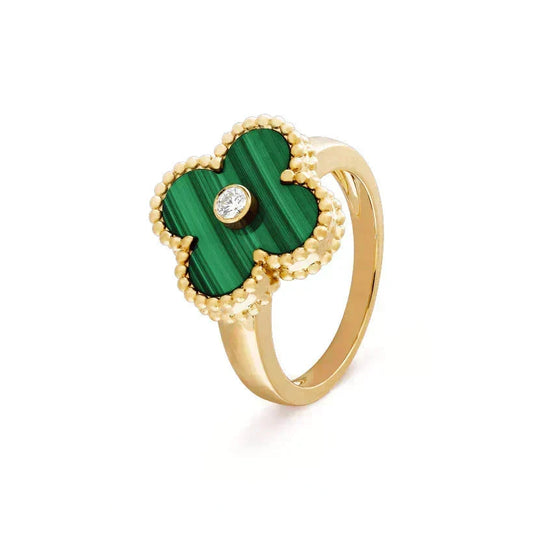 [⭐Lioran]CLOVER MALACHITE RING GOLD DIAMOND