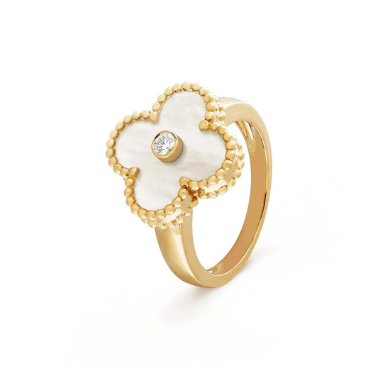 [⭐Lioran]CLOVER PINK MOP RING GOLD DIAMOND